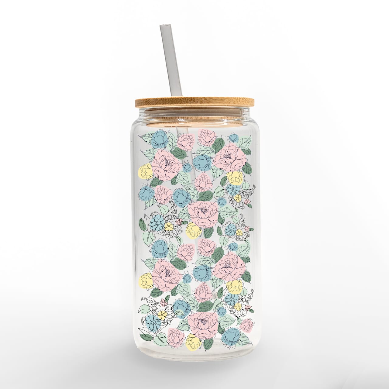 16oz. Contour Flower Pattern Glass Can Cup